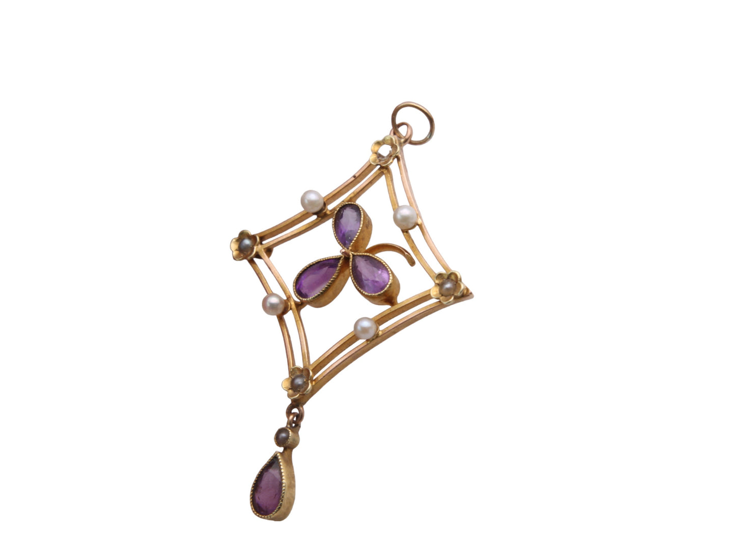 Antique 15ct Gold Amethyst Shamrock Pendant