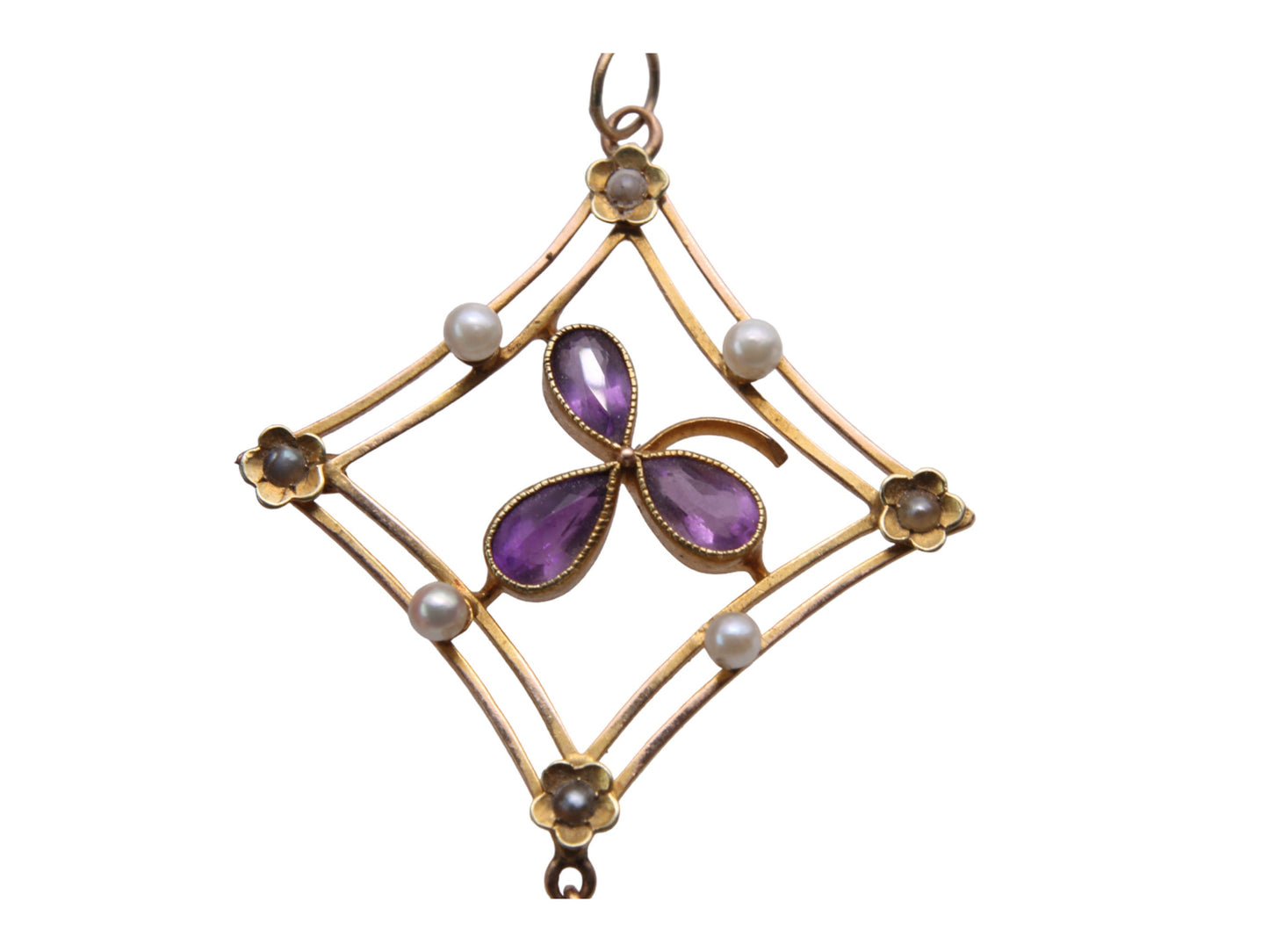 Antique 15ct Gold Amethyst Shamrock Pendant