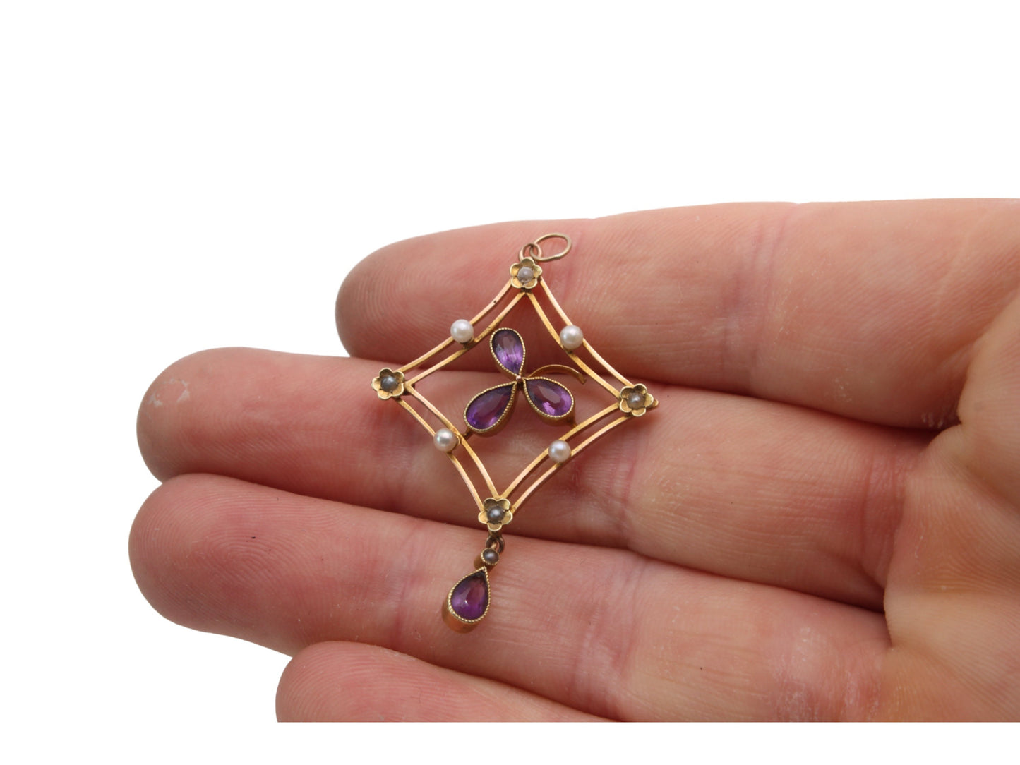 Antique 15ct Gold Amethyst Shamrock Pendant