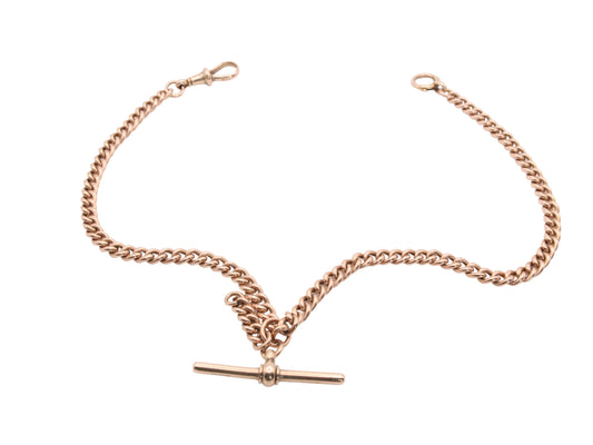 Antique 9ct Rose Gold Double Albert Necklace Watch Chain, 14"