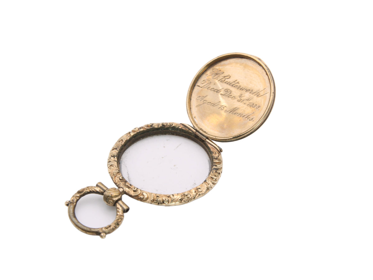 Antique 9ct Gold Chased Mourning Pendant Locket