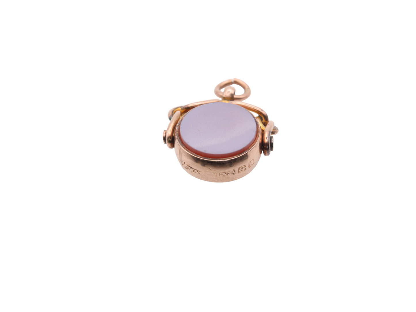 Antique 9ct Gold Bloodstone & Lilac Agate Spinner Pendant