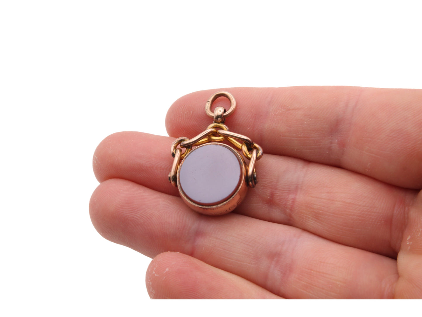 Antique 9ct Gold Bloodstone & Lilac Agate Spinner Pendant