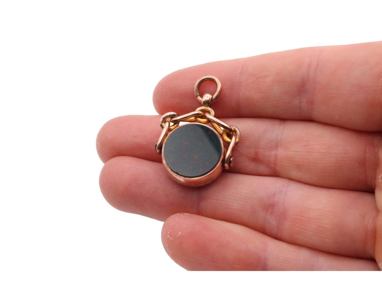 Antique 9ct Gold Bloodstone & Lilac Agate Spinner Pendant