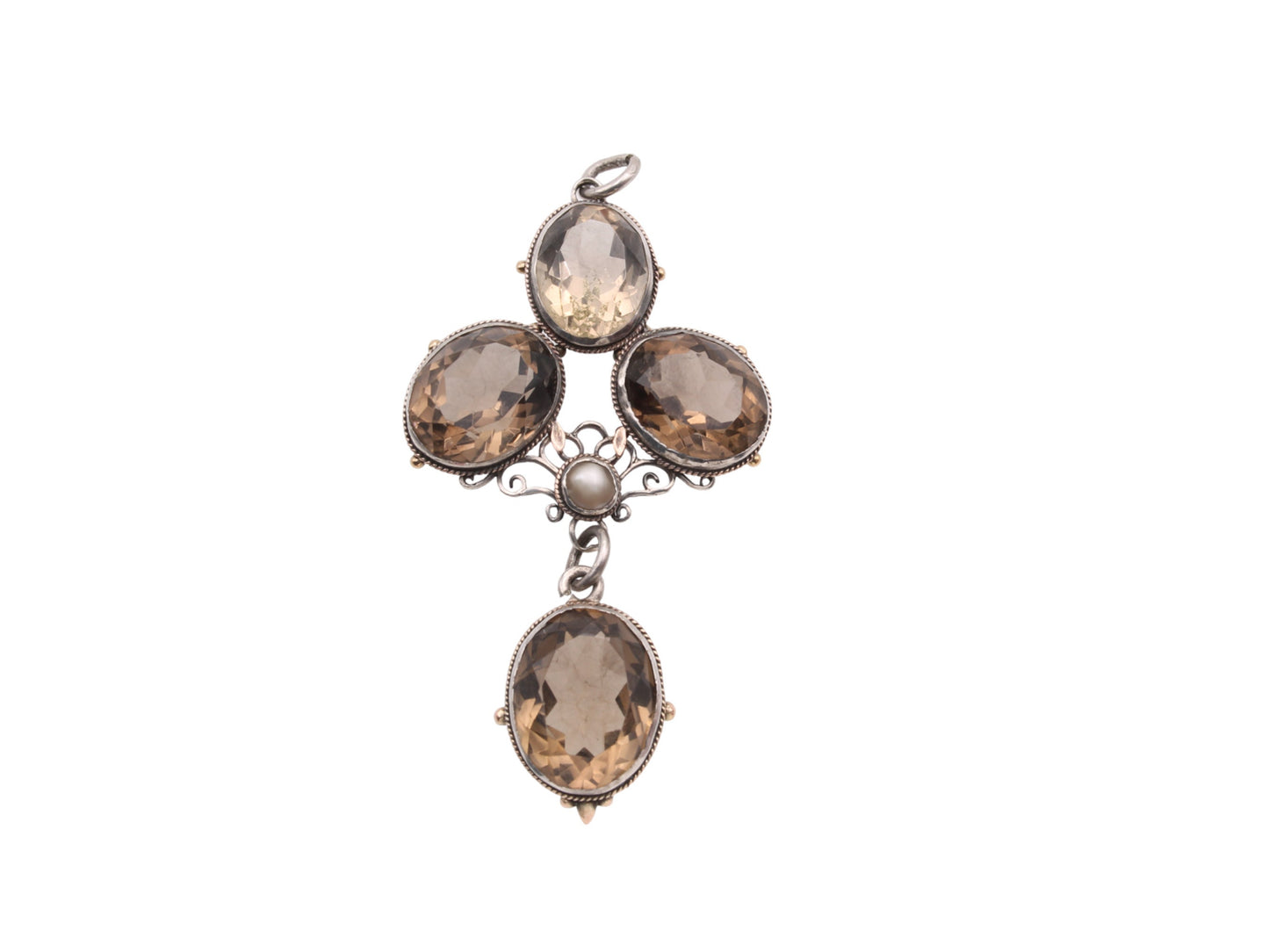 Antique Sterling Silver & Gold Bezel Set Citrine Pendant