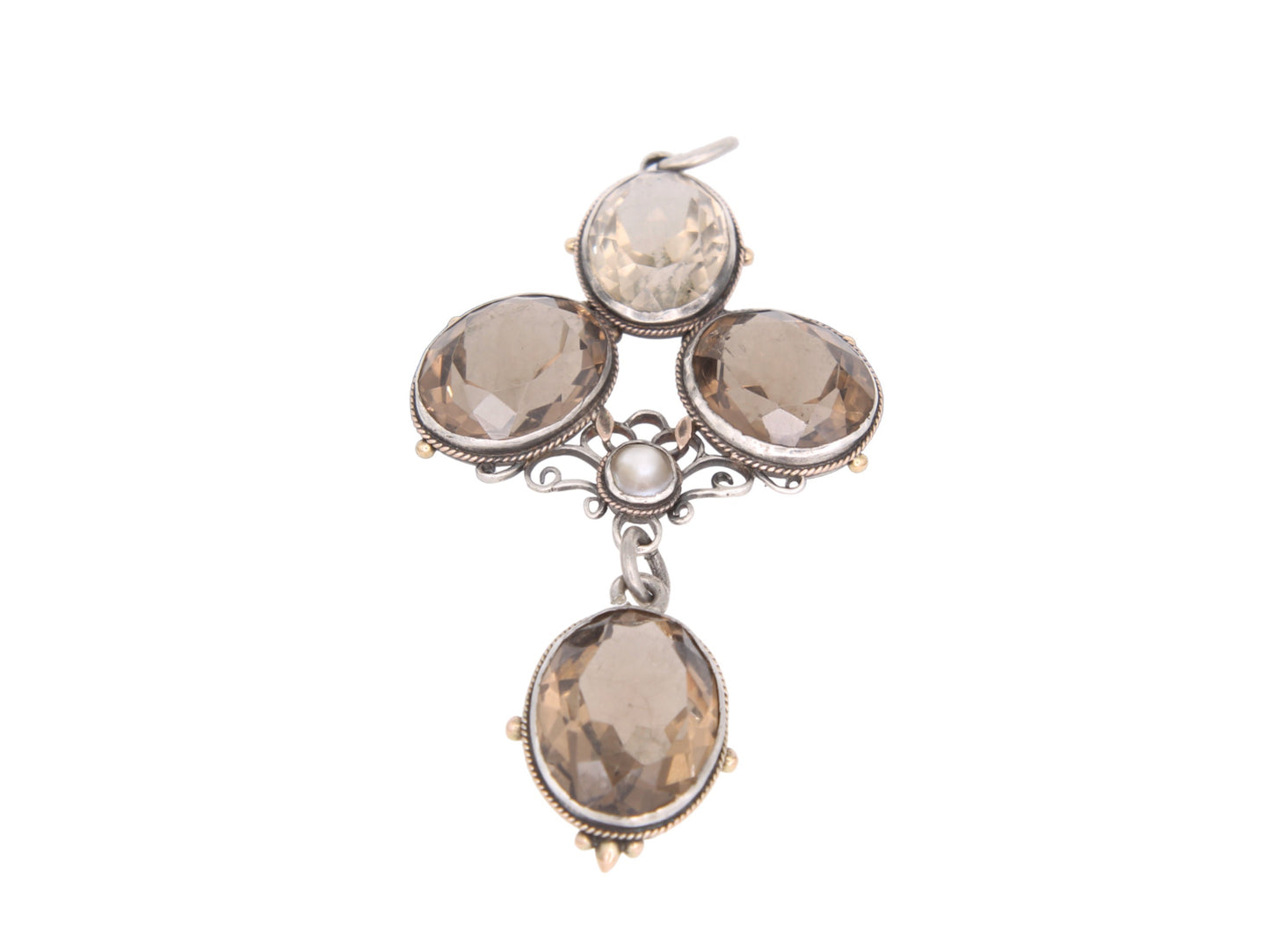 Antique Sterling Silver & Gold Bezel Set Citrine Pendant