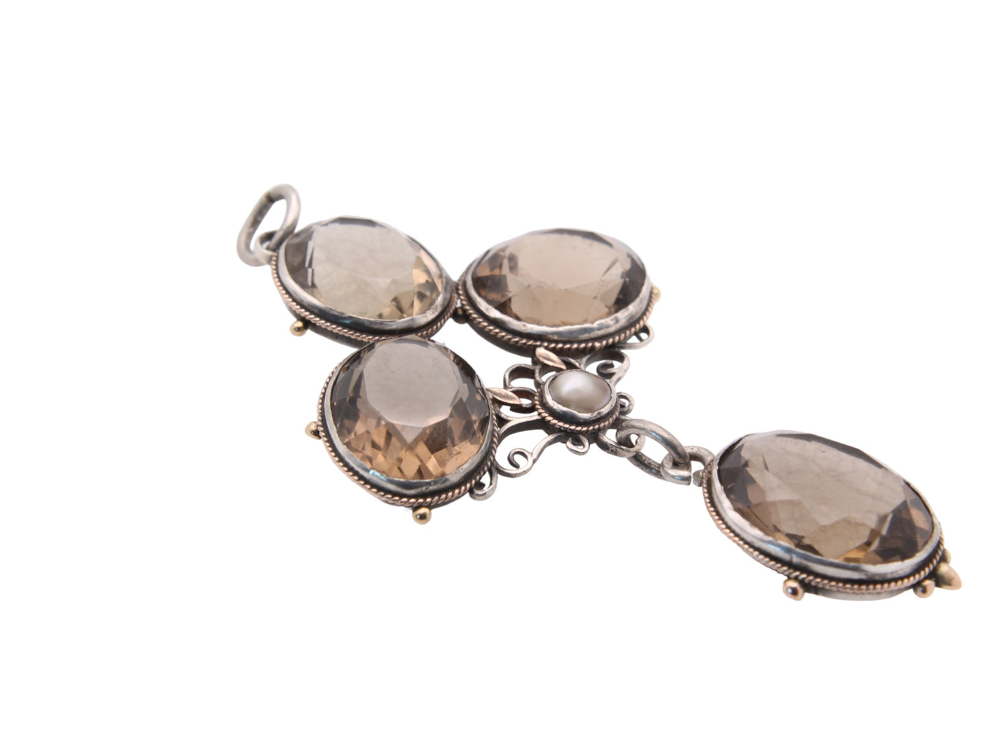 Antique Sterling Silver & Gold Bezel Set Citrine Pendant