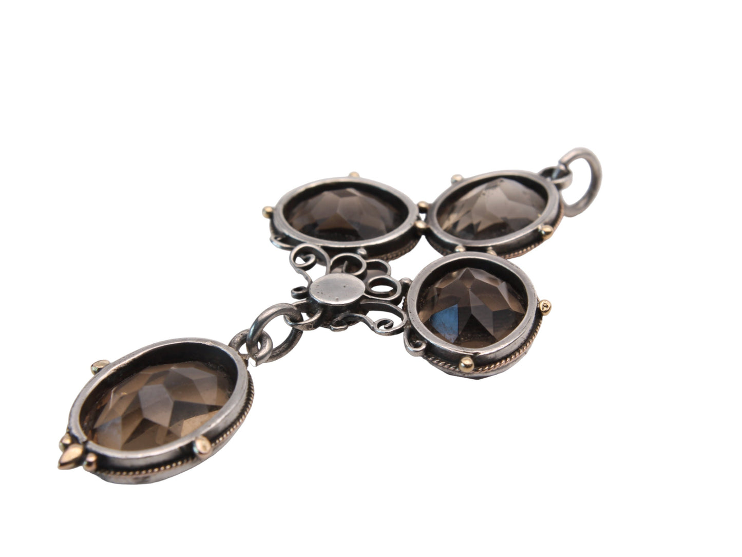 Antique Sterling Silver & Gold Bezel Set Citrine Pendant