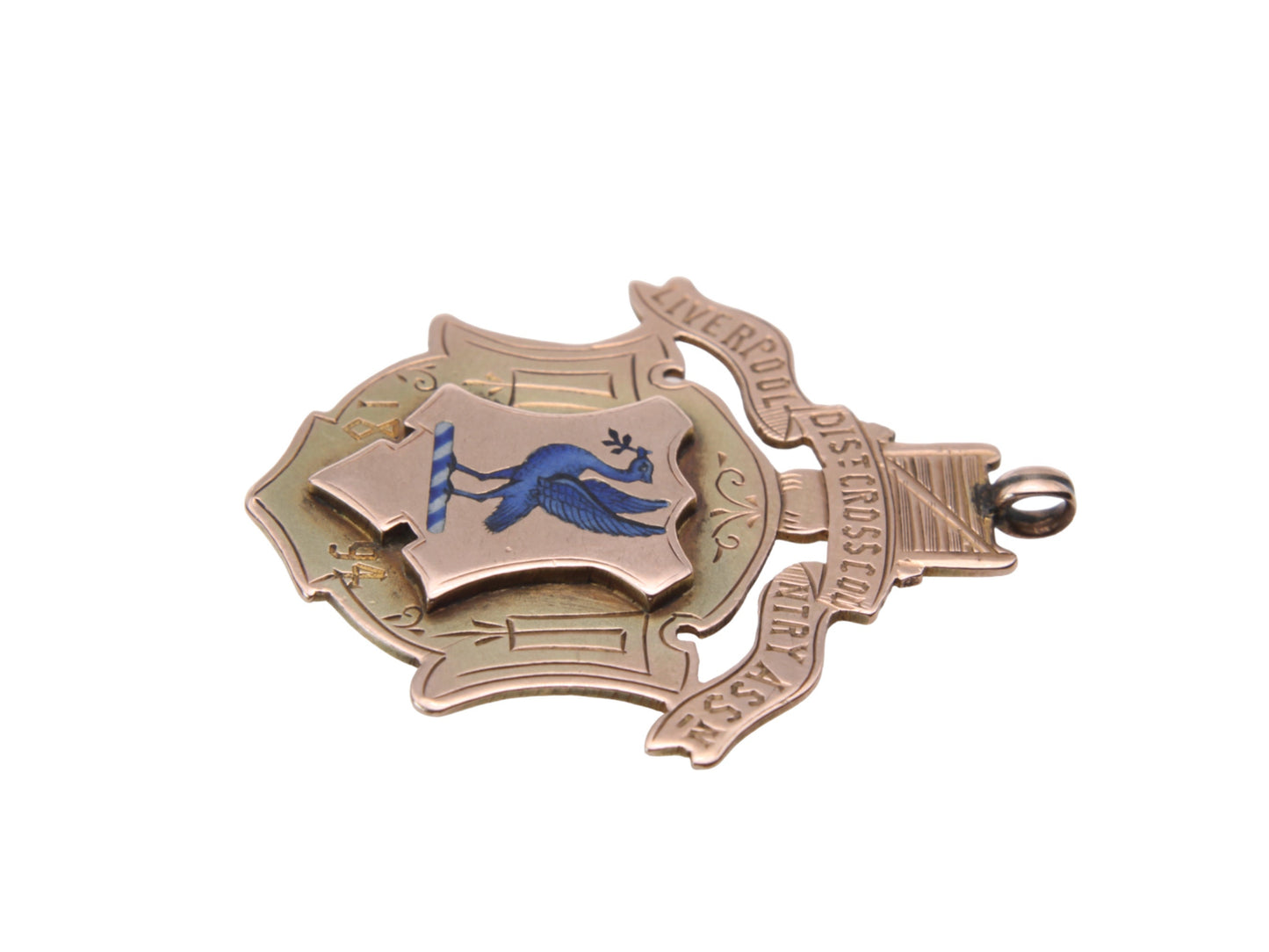 Antique 9ct Gold Liver Bird Crest Enamel Pendant