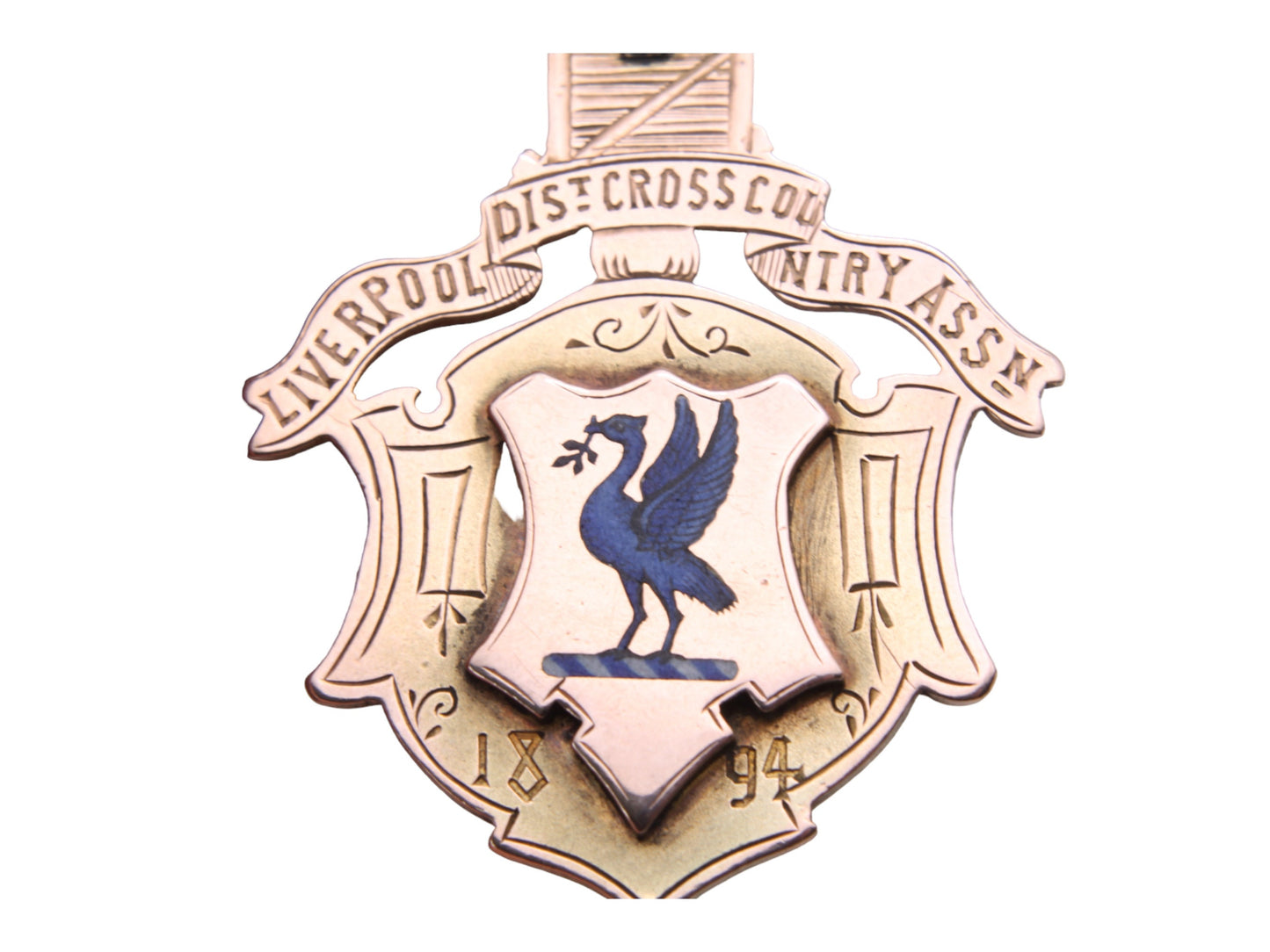 Antique 9ct Gold Liver Bird Crest Enamel Pendant