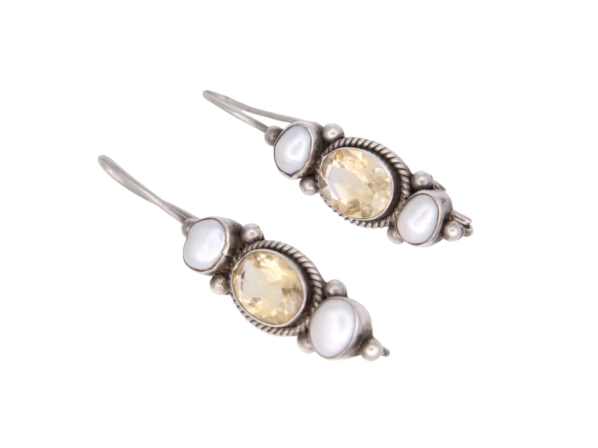 Vintage-Silver-Citrine-Pearl-Drop-Earrings
