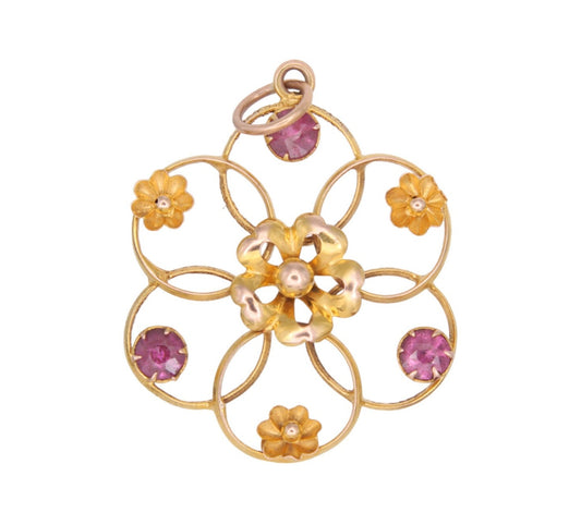 Antique Edwardian 9ct Gold Flower Pendant