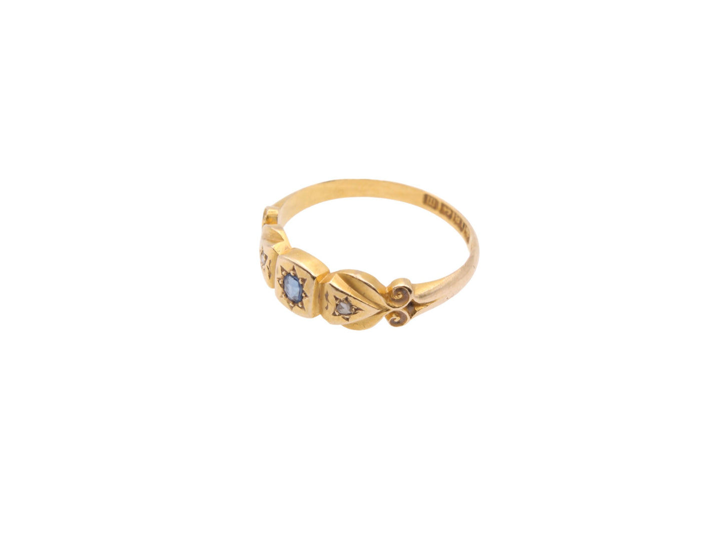 Antique Victorian 18ct Gold, Diamond & Sapphire Gypsy Ring - 1886
