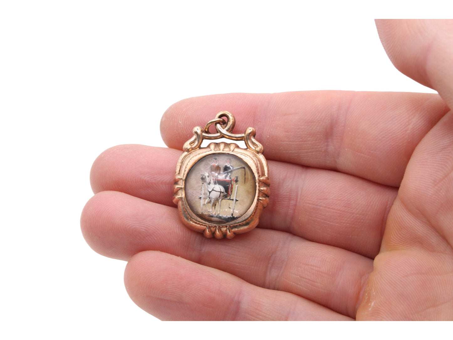 Antique Rolled Gold Essex Crystal Stagecoach Horse Pendant