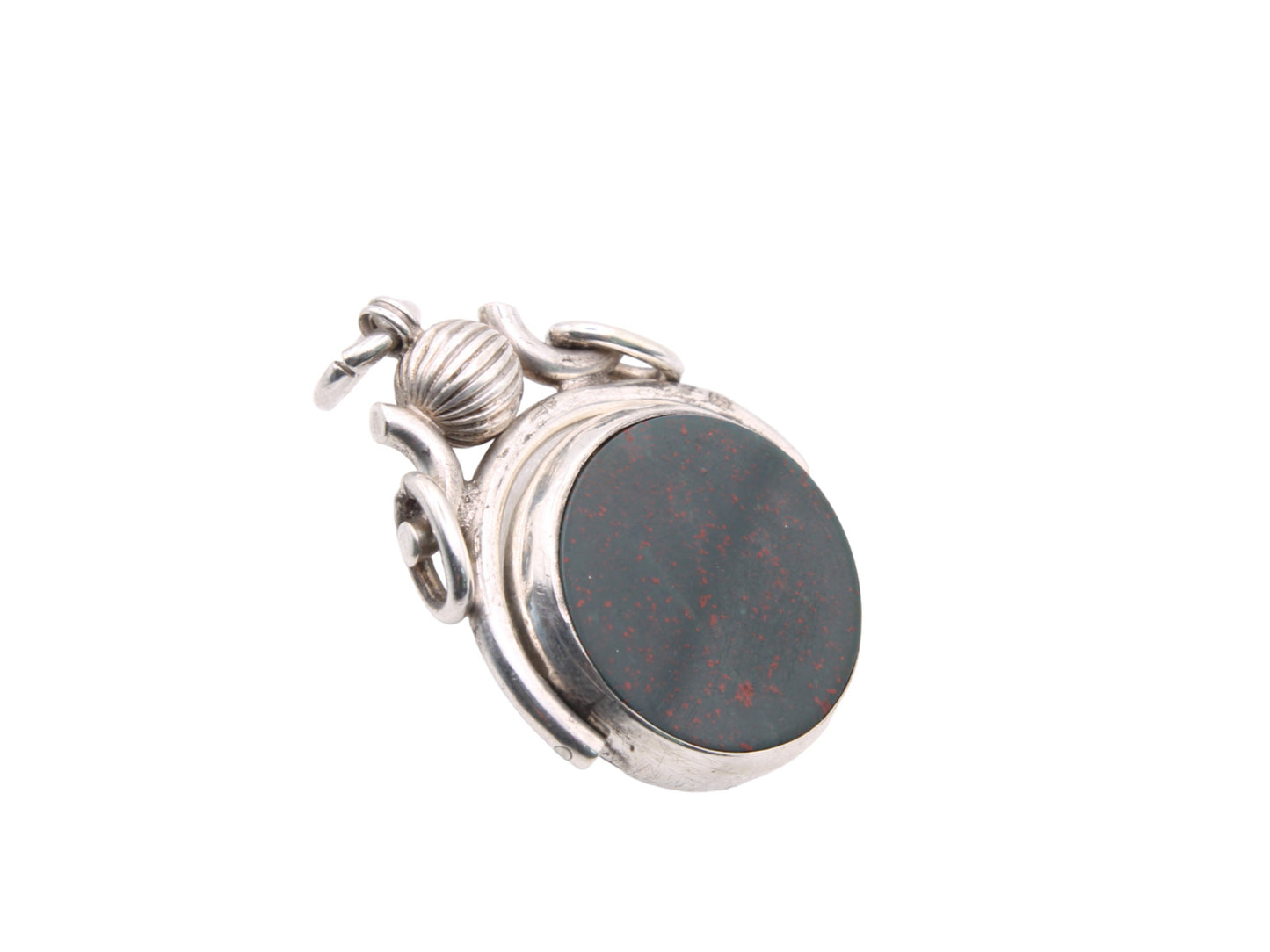 RESERVED - Antique Sterling Silver Bloodstone & Carnelian Spinner Pendant Fob, 1891