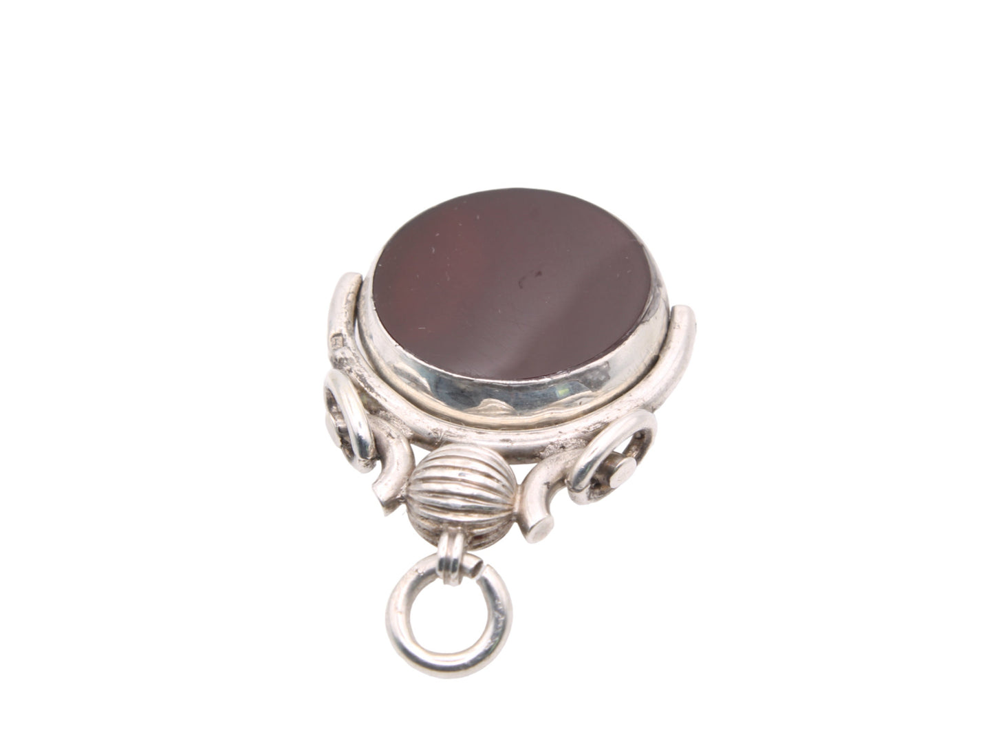 RESERVED - Antique Sterling Silver Bloodstone & Carnelian Spinner Pendant Fob, 1891