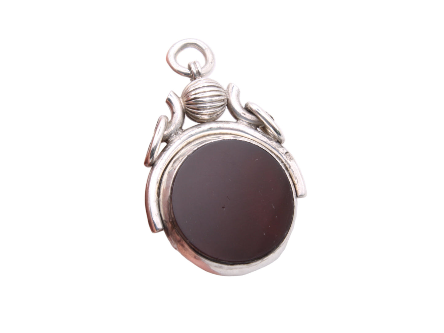 RESERVED - Antique Sterling Silver Bloodstone & Carnelian Spinner Pendant Fob, 1891