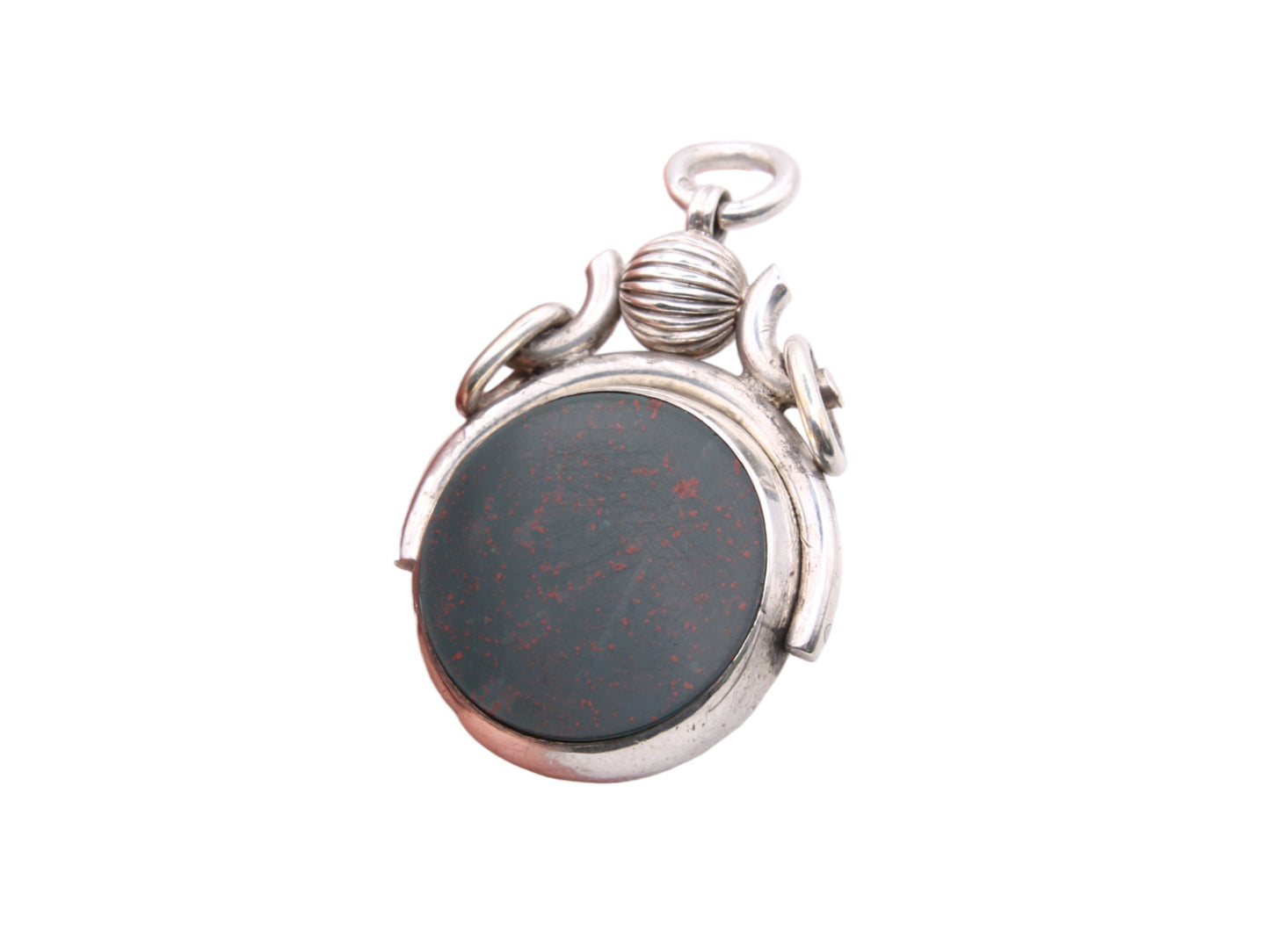 RESERVED - Antique Sterling Silver Bloodstone & Carnelian Spinner Pendant Fob, 1891