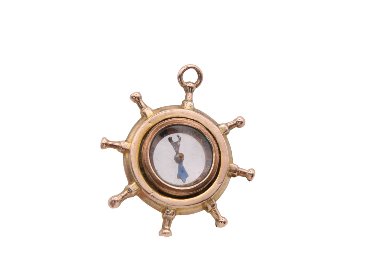 Antique 9ct Gold Ship Wheel Nautical Compass Pendant