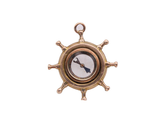 Antique 9ct Gold Ship Wheel Nautical Compass Pendant
