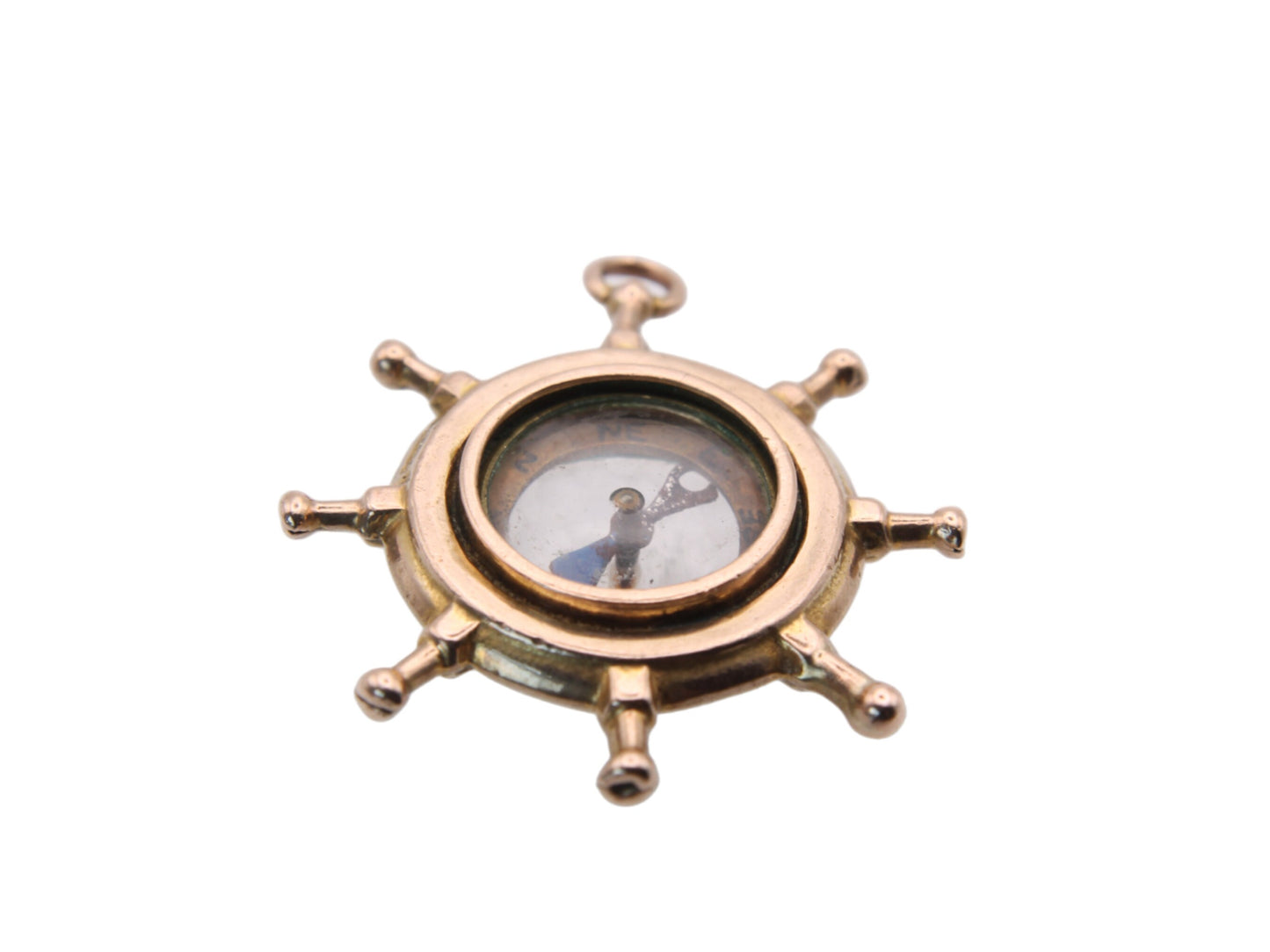 Antique 9ct Gold Ship Wheel Nautical Compass Pendant