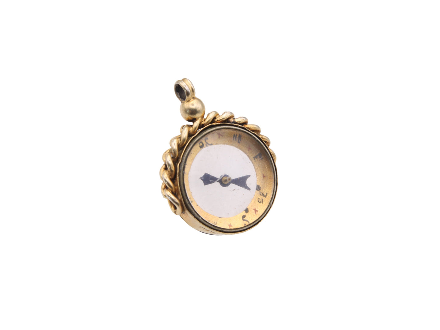 Antique Sterling Silver Guilt Compass Pendant Fob