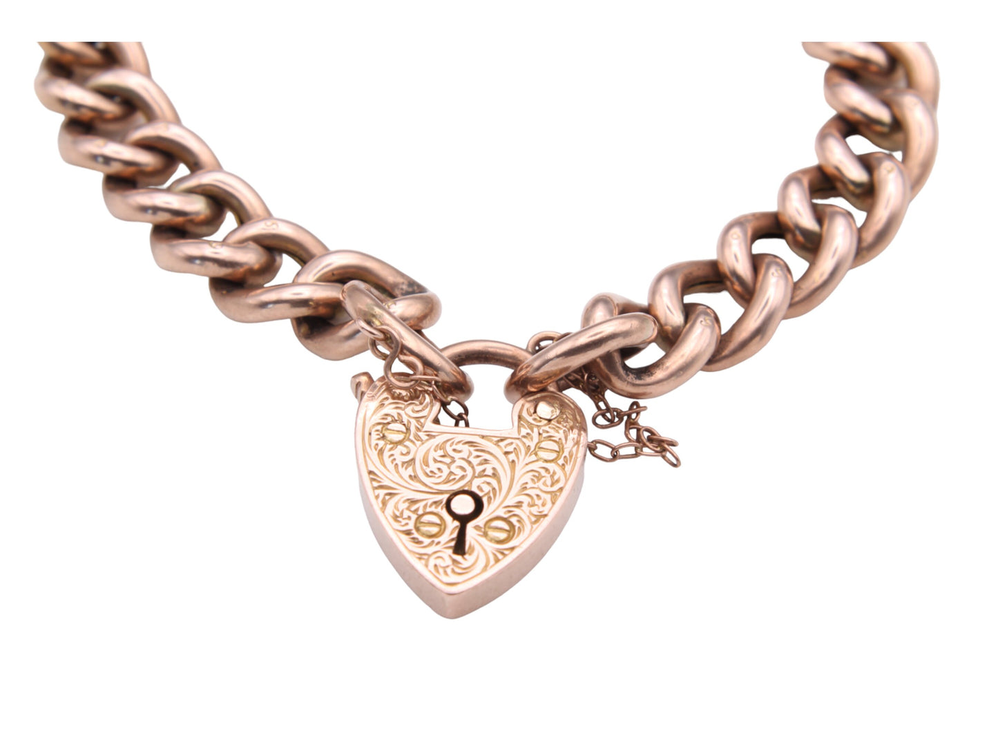 Antique 9ct Rose Gold Chased Night & Day Gate Bracelet, 21g