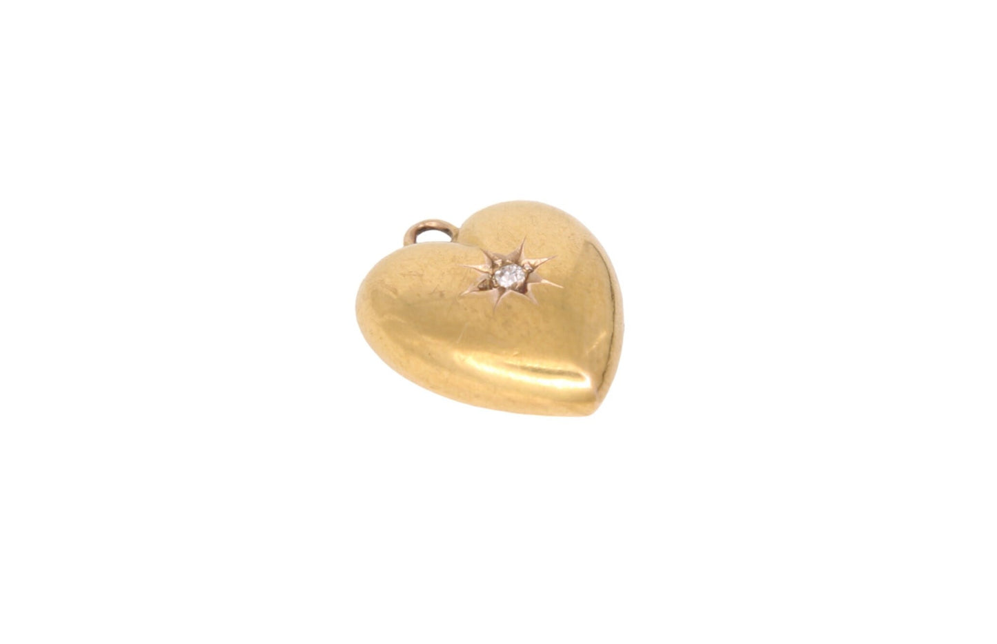 Antique 15ct Yellow Gold Diamond Puffy Heart Pendant