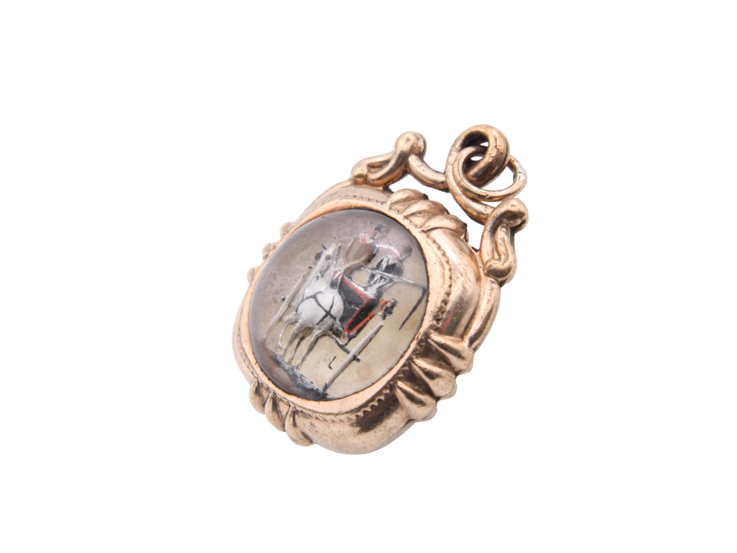 Antique Rolled Gold Essex Crystal Stagecoach Horse Pendant