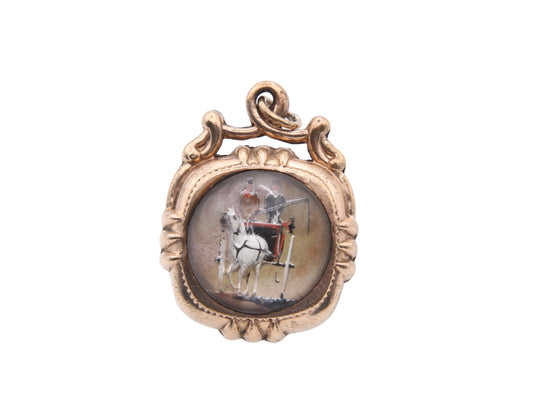 Antique Rolled Gold Essex Crystal Stagecoach Horse Pendant