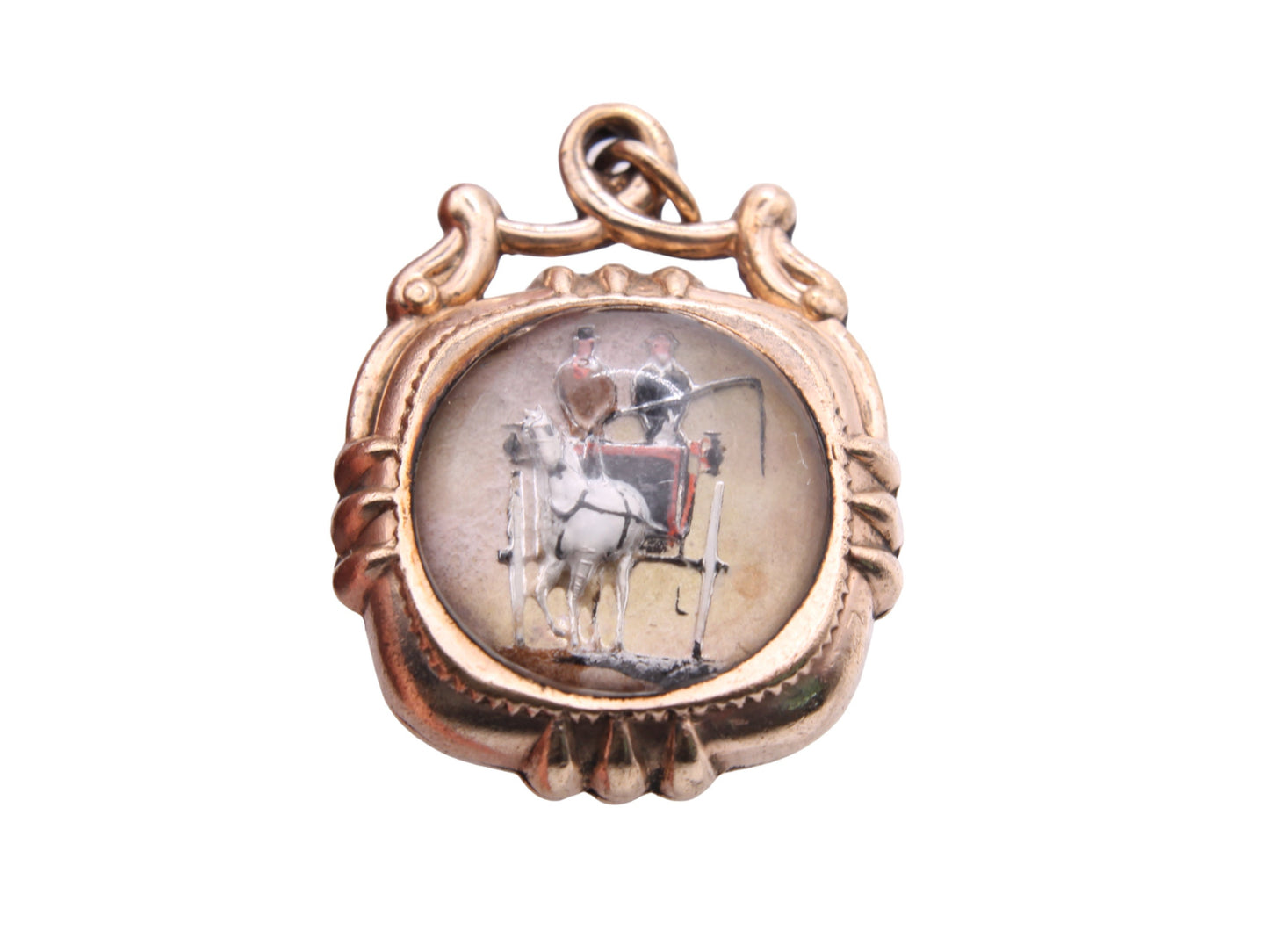 Antique Rolled Gold Essex Crystal Stagecoach Horse Pendant