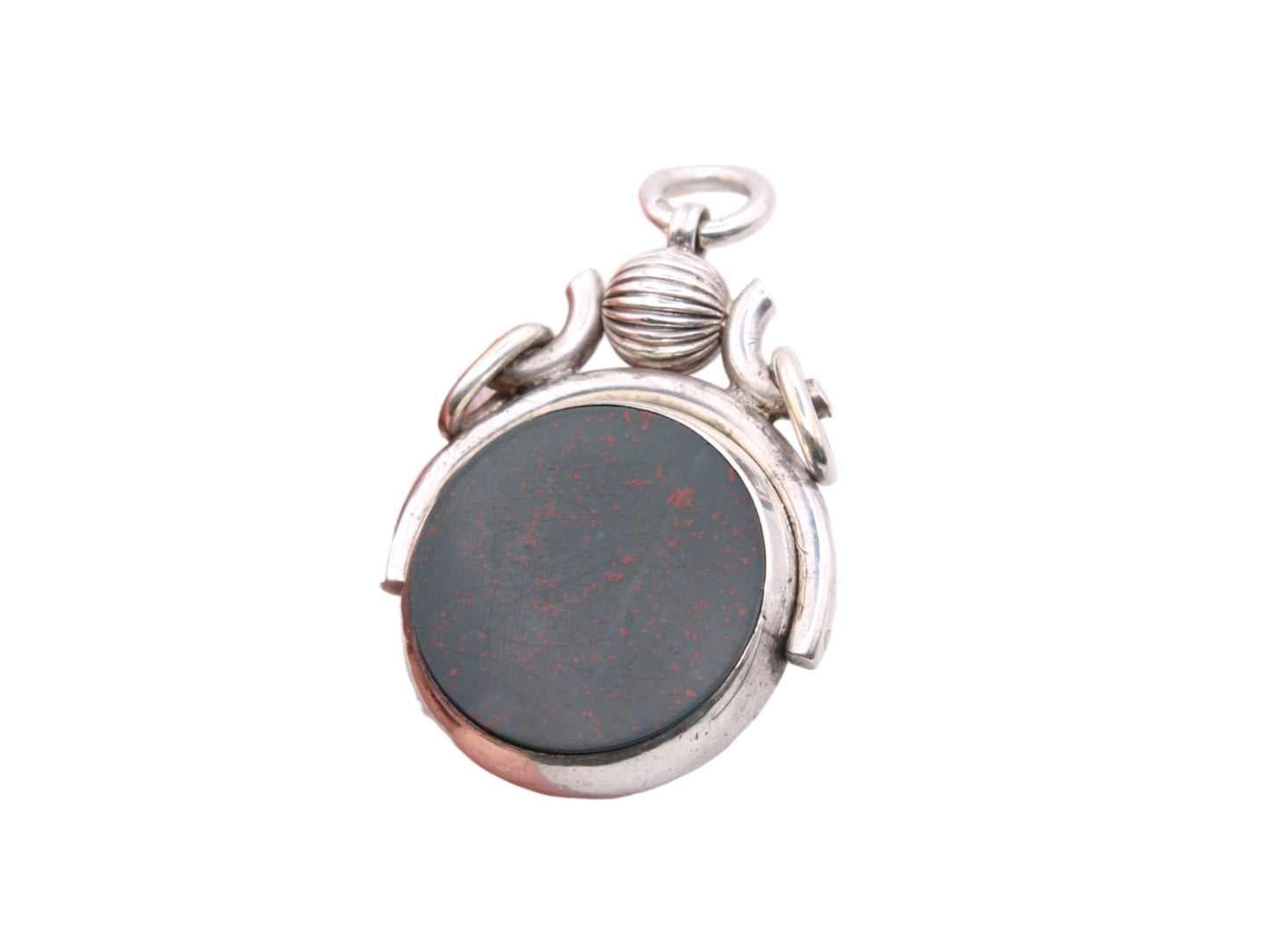 RESERVED - Antique Sterling Silver Bloodstone & Carnelian Spinner Pendant Fob, 1891