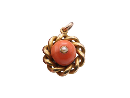 Antique 15ct Gold & Coral Pendant With Hidden Locket