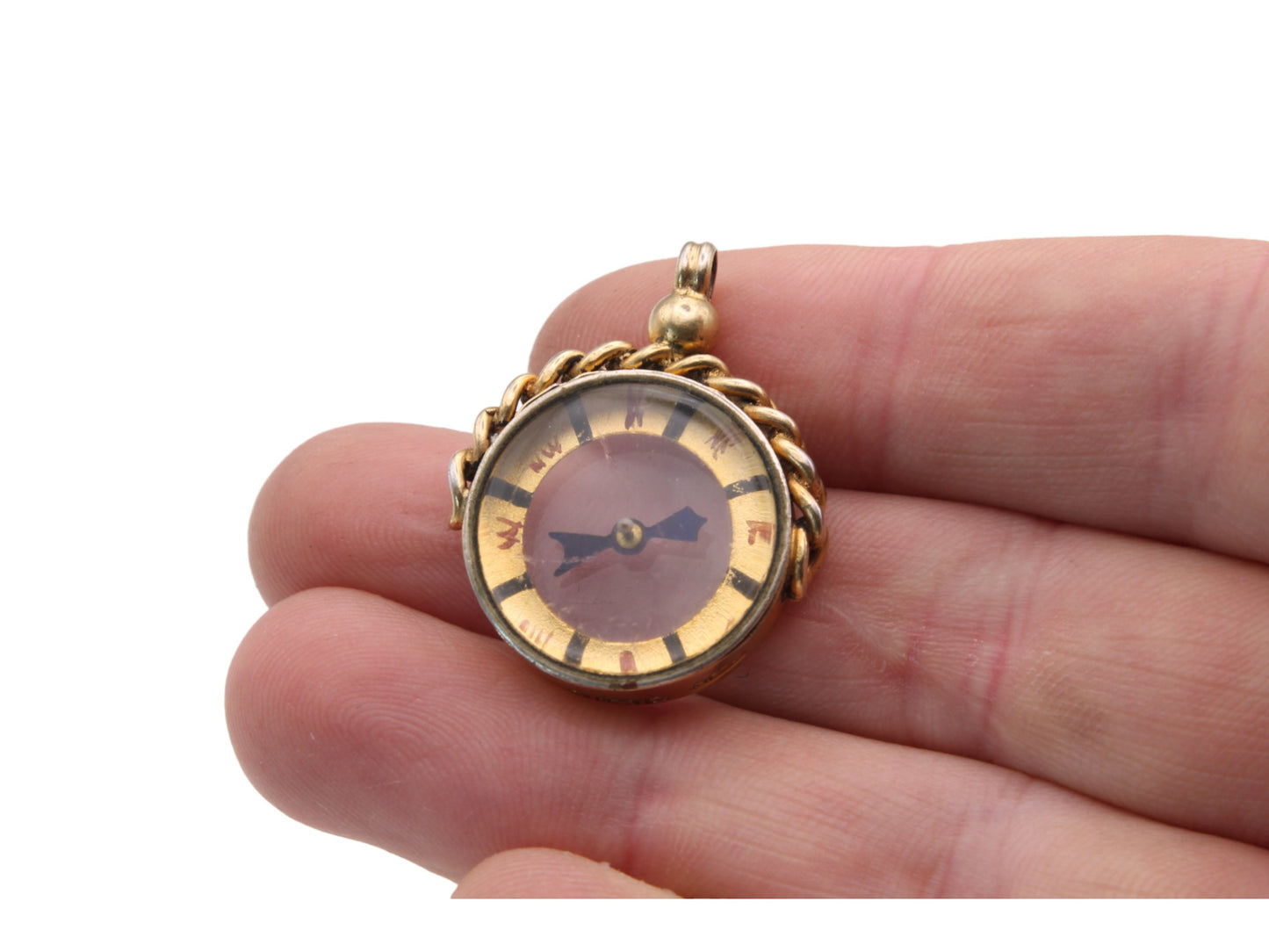 Antique Sterling Silver Guilt Compass Pendant Fob