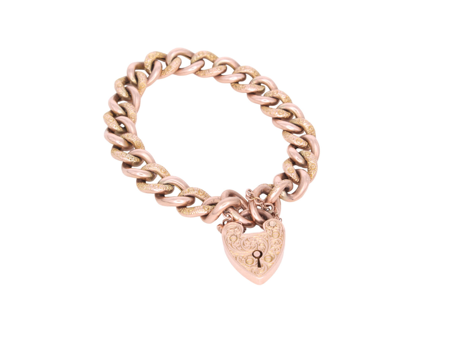 Antique 9ct Rose Gold Chased Night & Day Gate Bracelet, 21g