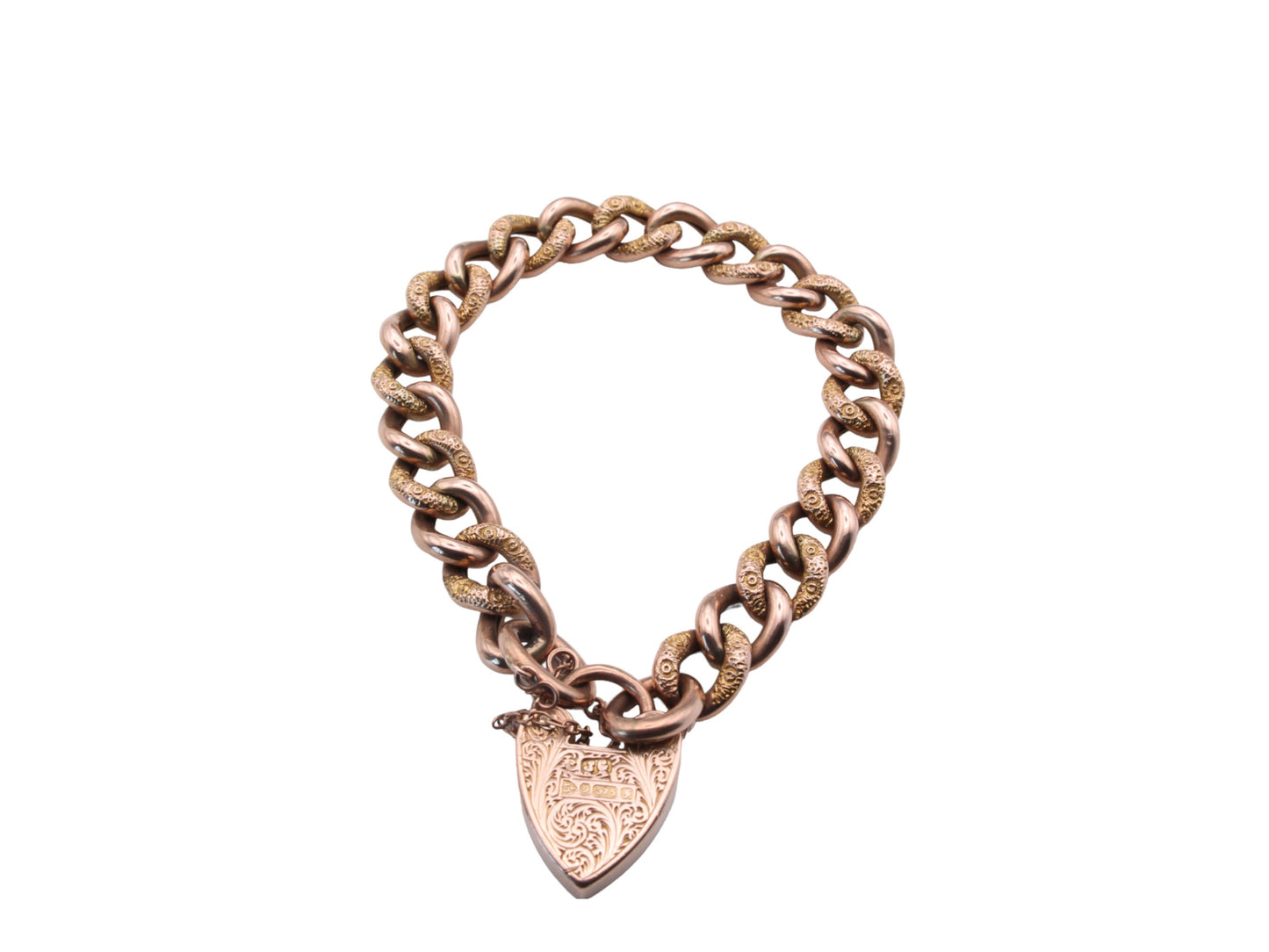 Antique 9ct Rose Gold Chased Night & Day Gate Bracelet, 21g