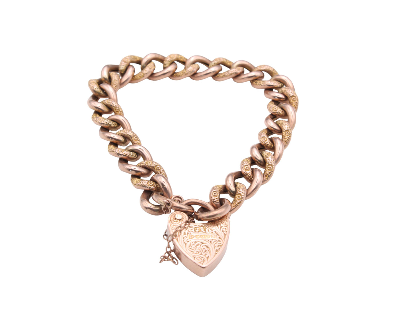 Antique 9ct Rose Gold Chased Night & Day Gate Bracelet, 21g