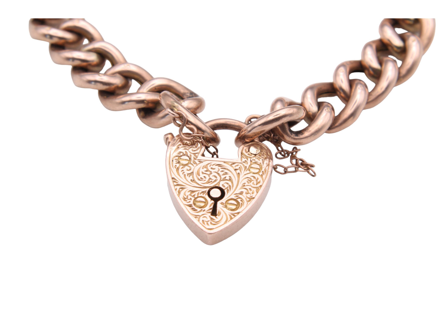 Antique 9ct Rose Gold Chased Night & Day Gate Bracelet, 21g