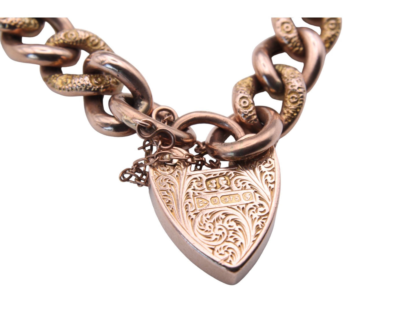 Antique 9ct Rose Gold Chased Night & Day Gate Bracelet, 21g