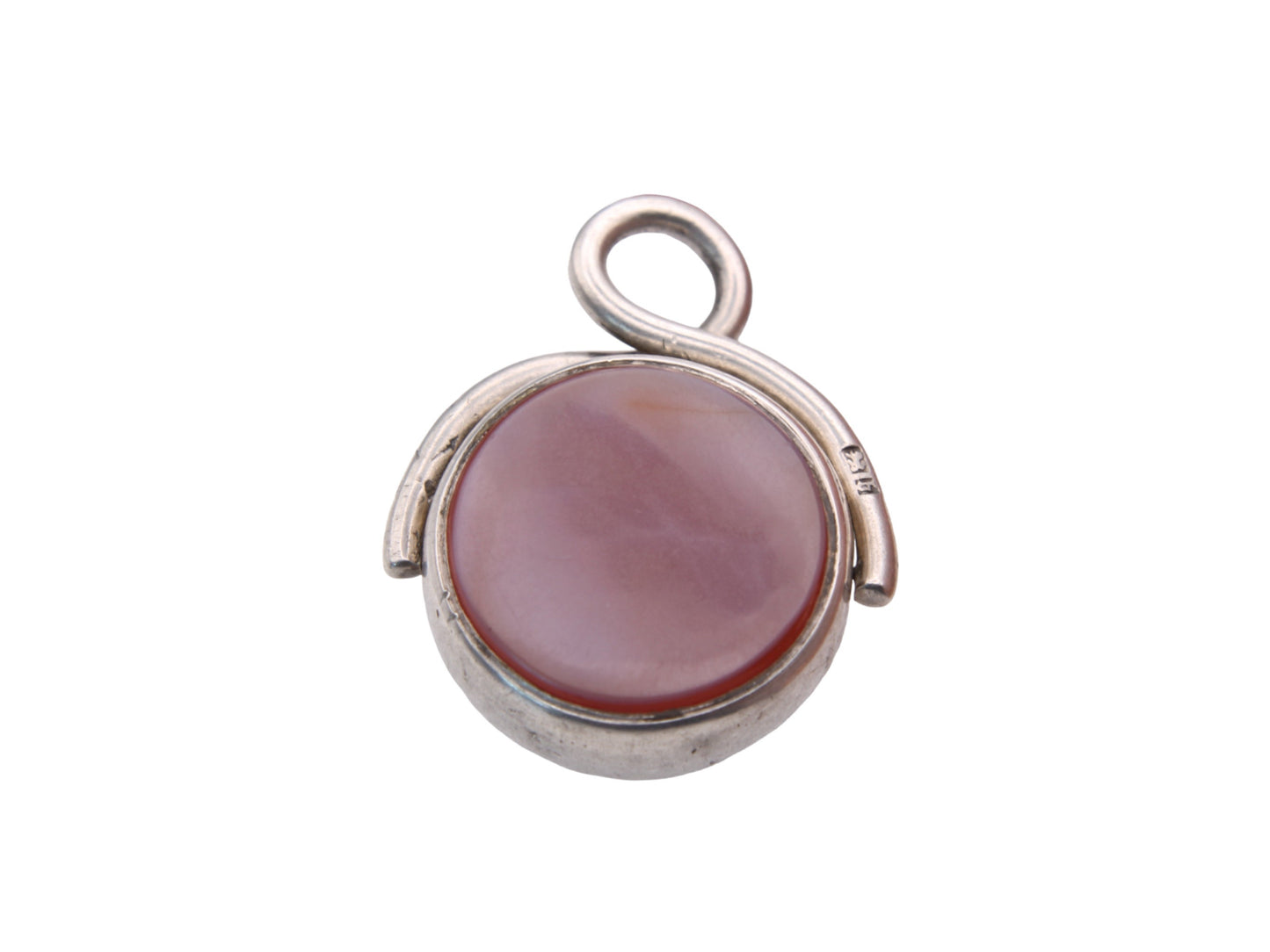 Antique Sterling Silver Lilac Agate & Bloodstone Spinner Pendant Fob, 1882
