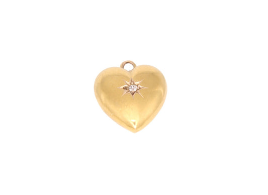 Antique 15ct Yellow Gold Diamond Puffy Heart Pendant