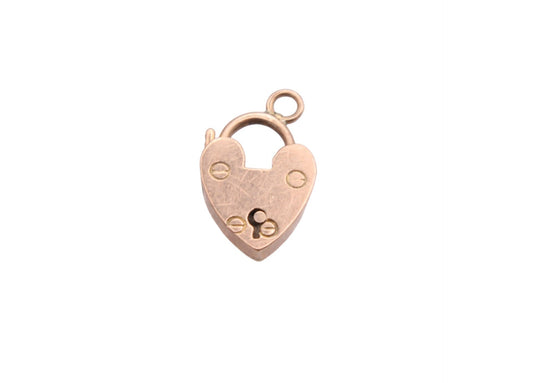 Antique 9ct Rose Gold Small Heart Padlock Pendant