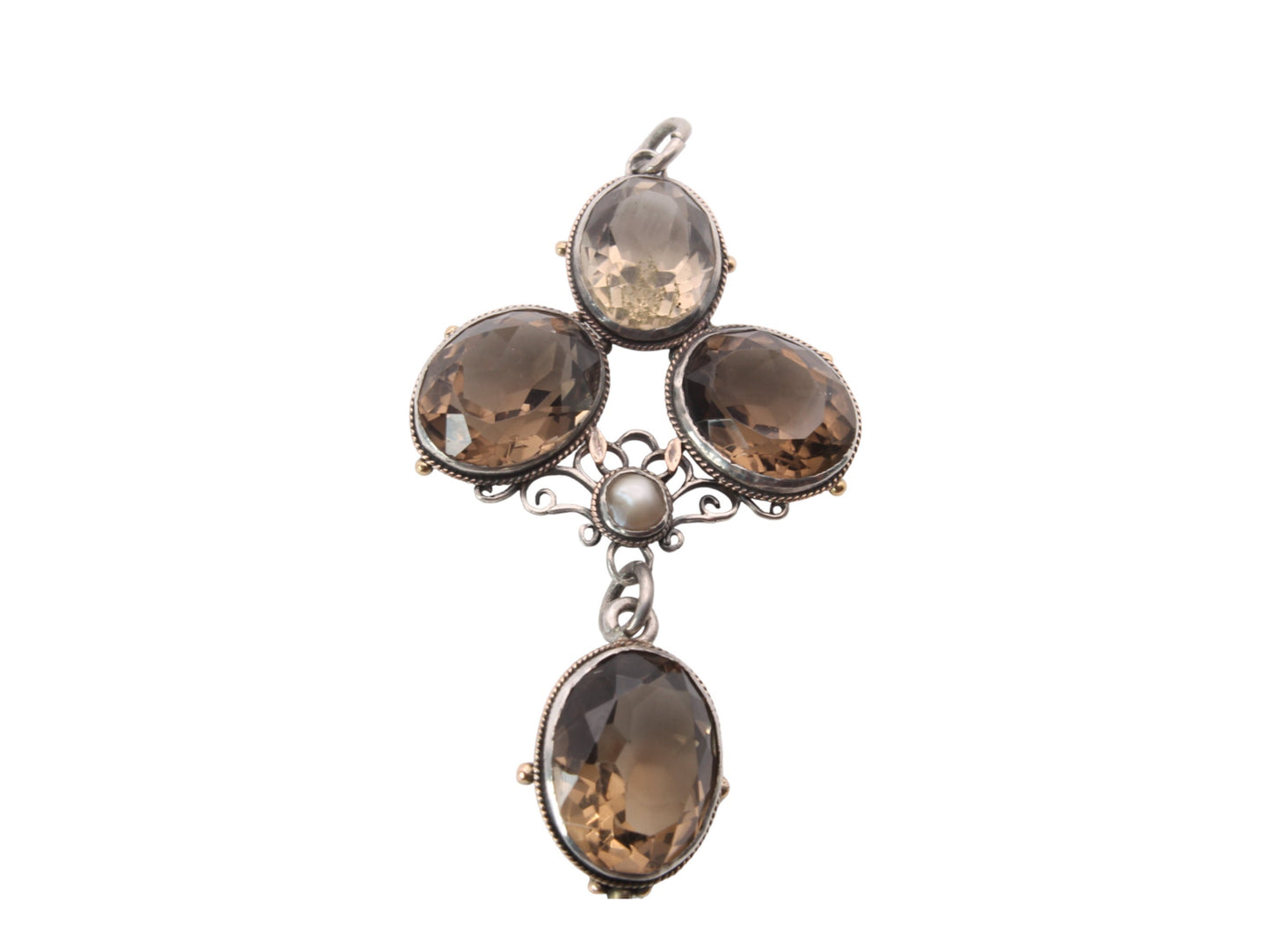 Antique Sterling Silver & Gold Bezel Set Citrine Pendant