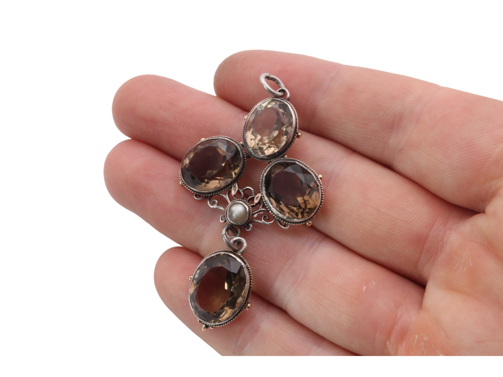 Antique-Sterling-Silver-&-Gold-Bezel-Set-Citrine-Pendant