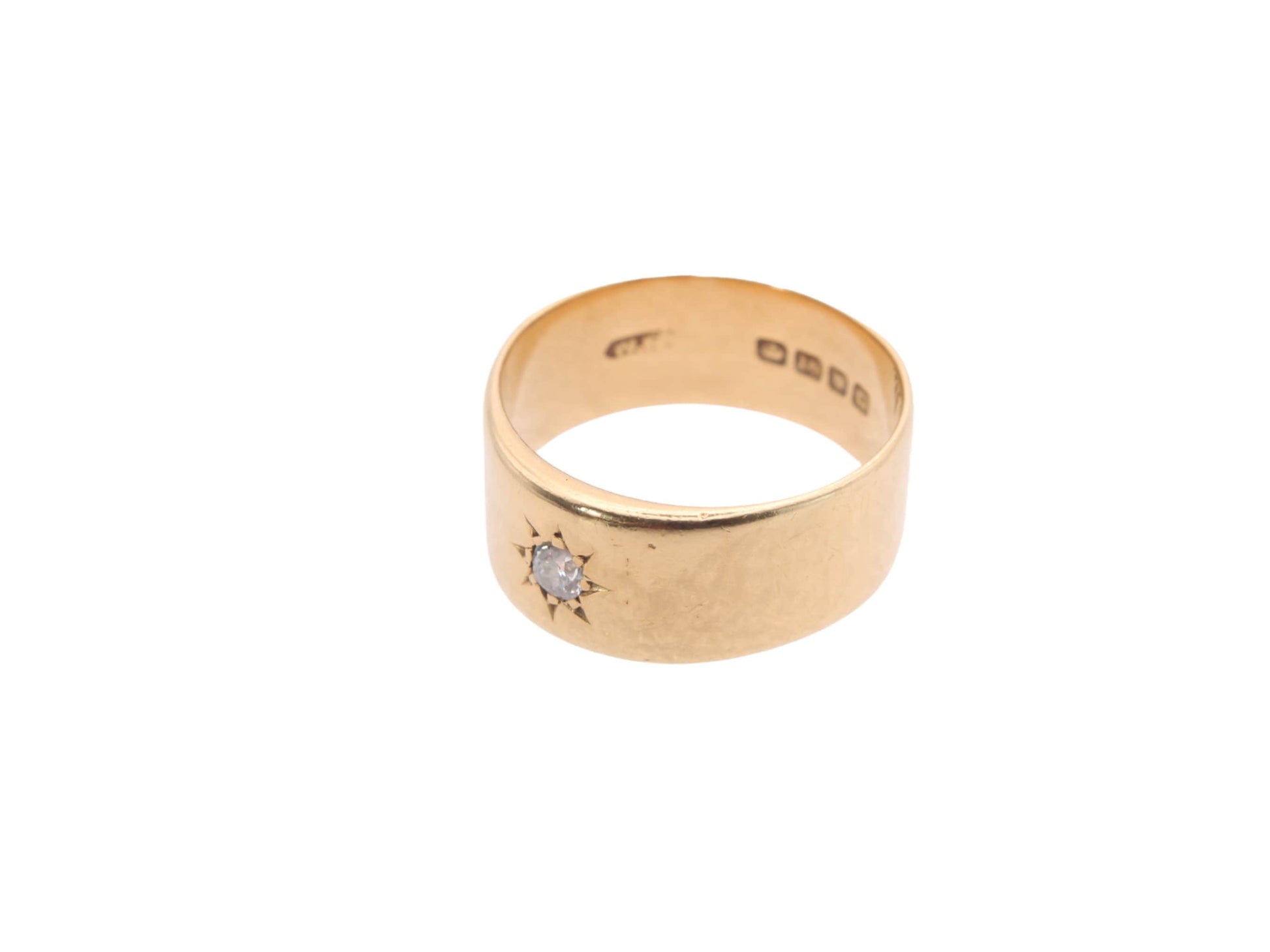 Antique-18ct-Gold-Diamond-Wide-Cigar-Wedding-Ring-Band