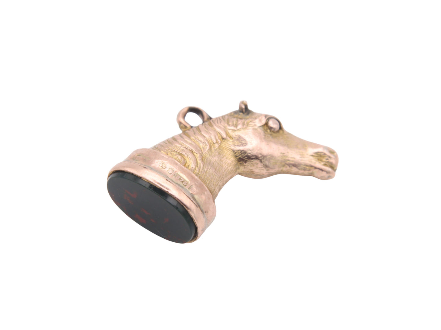 Antique 9ct Gold Horse Head Bloodstone Pendant Fob