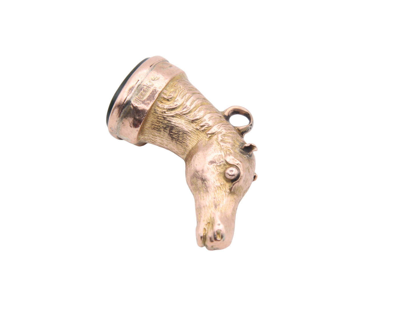 Antique-9ct-Gold-Horse-Head-Bloodstone-Pendant-Fob