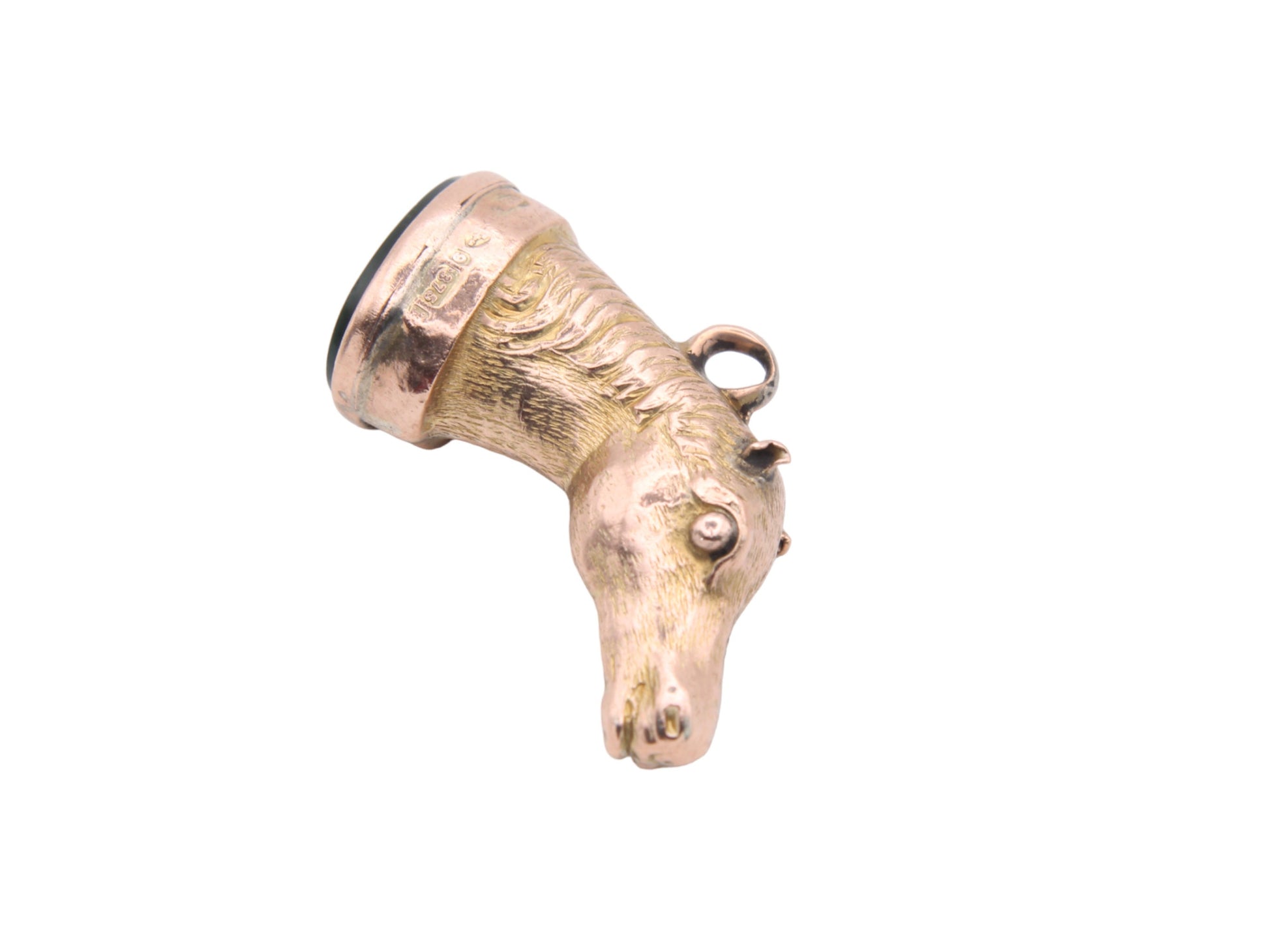 Antique-9ct-Gold-Horse-Head-Bloodstone-Pendant-Fob