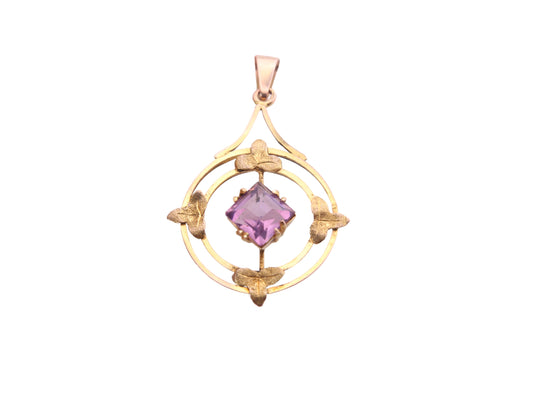 Antique 9ct Gold Amethyst Ivy Motif Pendant
