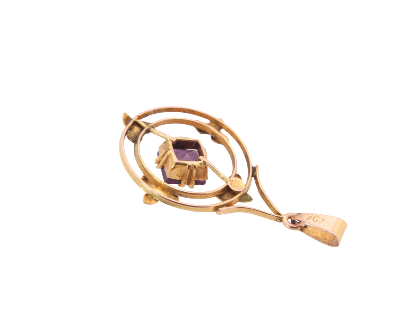 Antique 9ct Gold Amethyst Ivy Motif Pendant